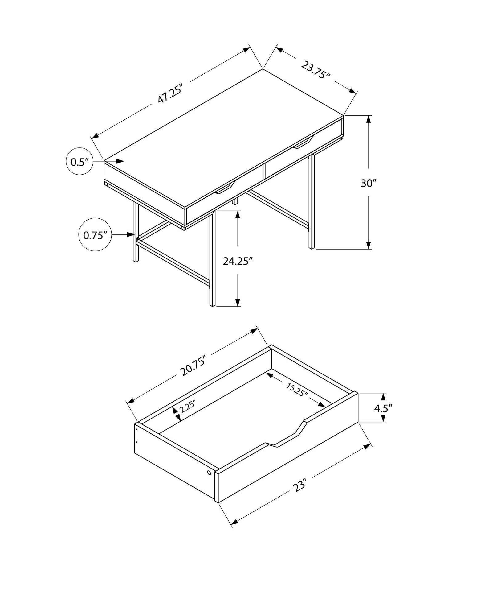 Monarch Specialties 7569 48" Computer Desk Natural/White Metal
