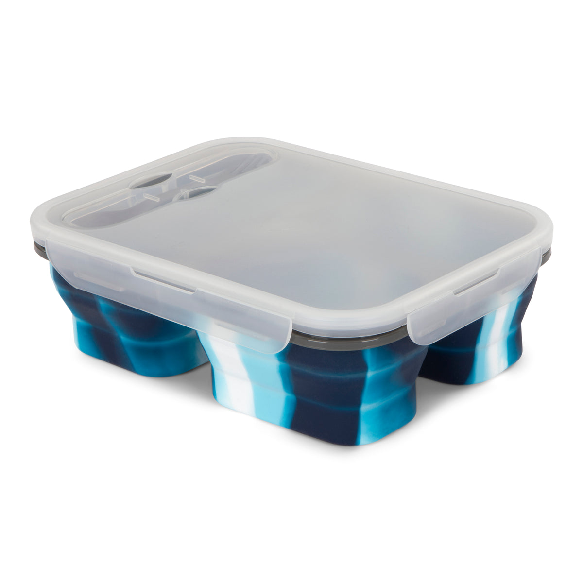 BondStreet 3 Compartment Collapsible Silicone Food Container Blue