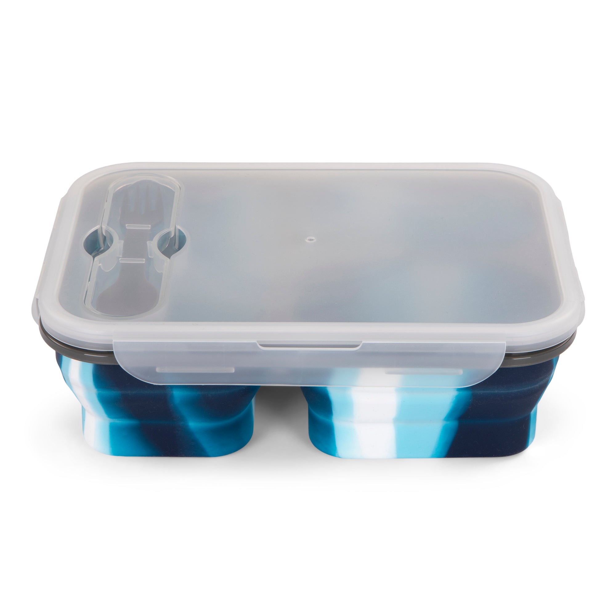 BondStreet 3 Compartment Collapsible Silicone Food Container Blue