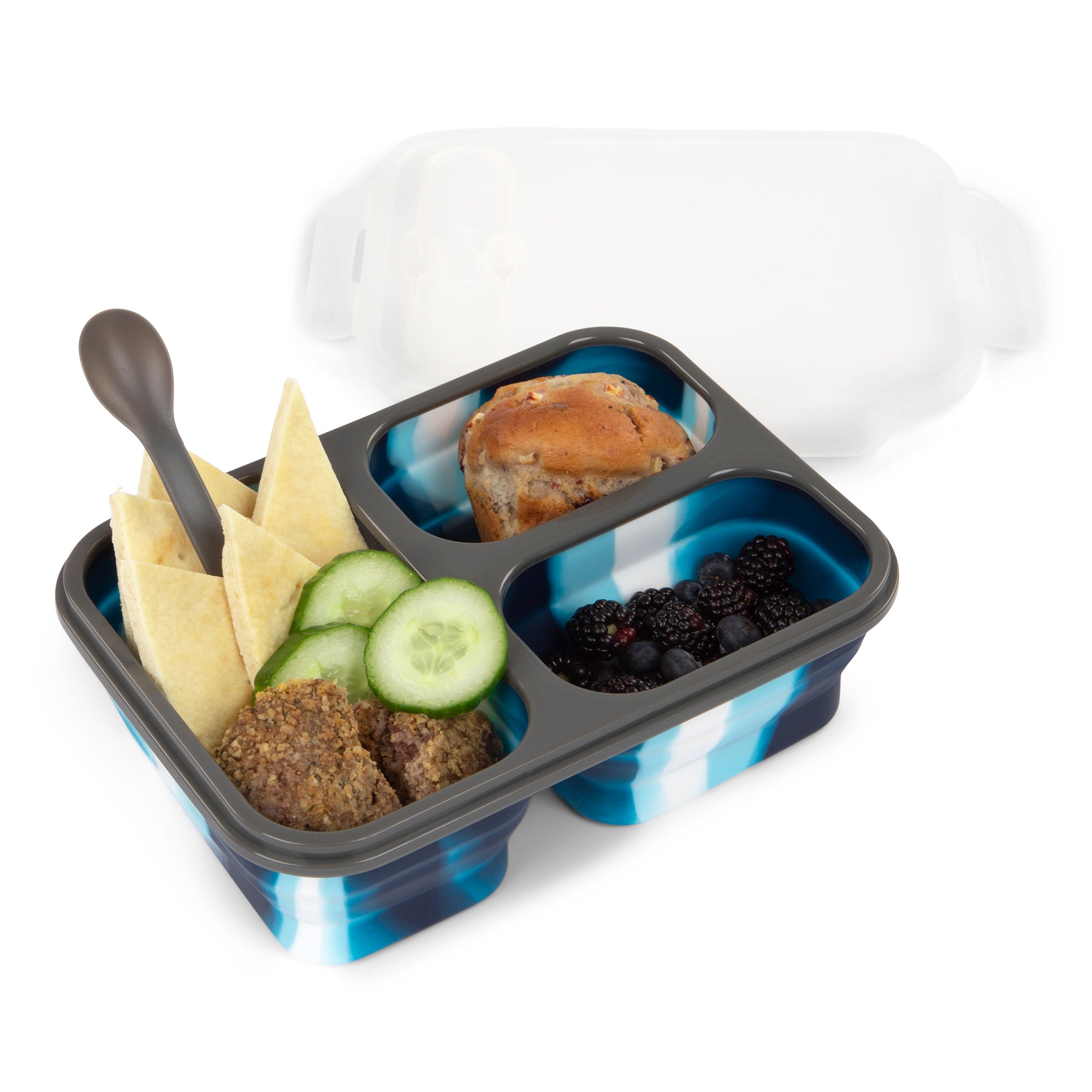 BondStreet 3 Compartment Collapsible Silicone Food Container Blue