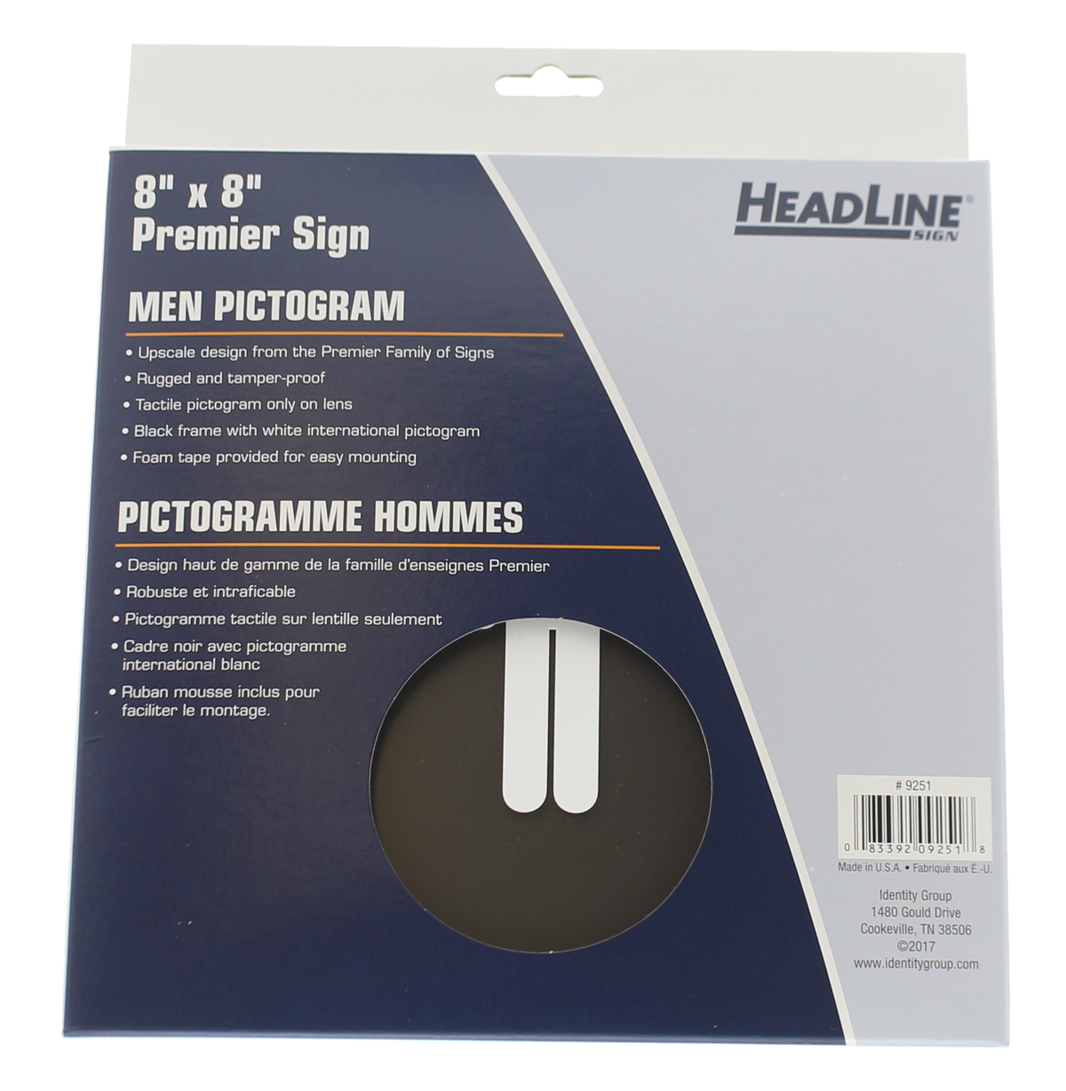 Headline Sign Premier MEN Restroom Sign - 8&quot; H x 8&quot; L - Black