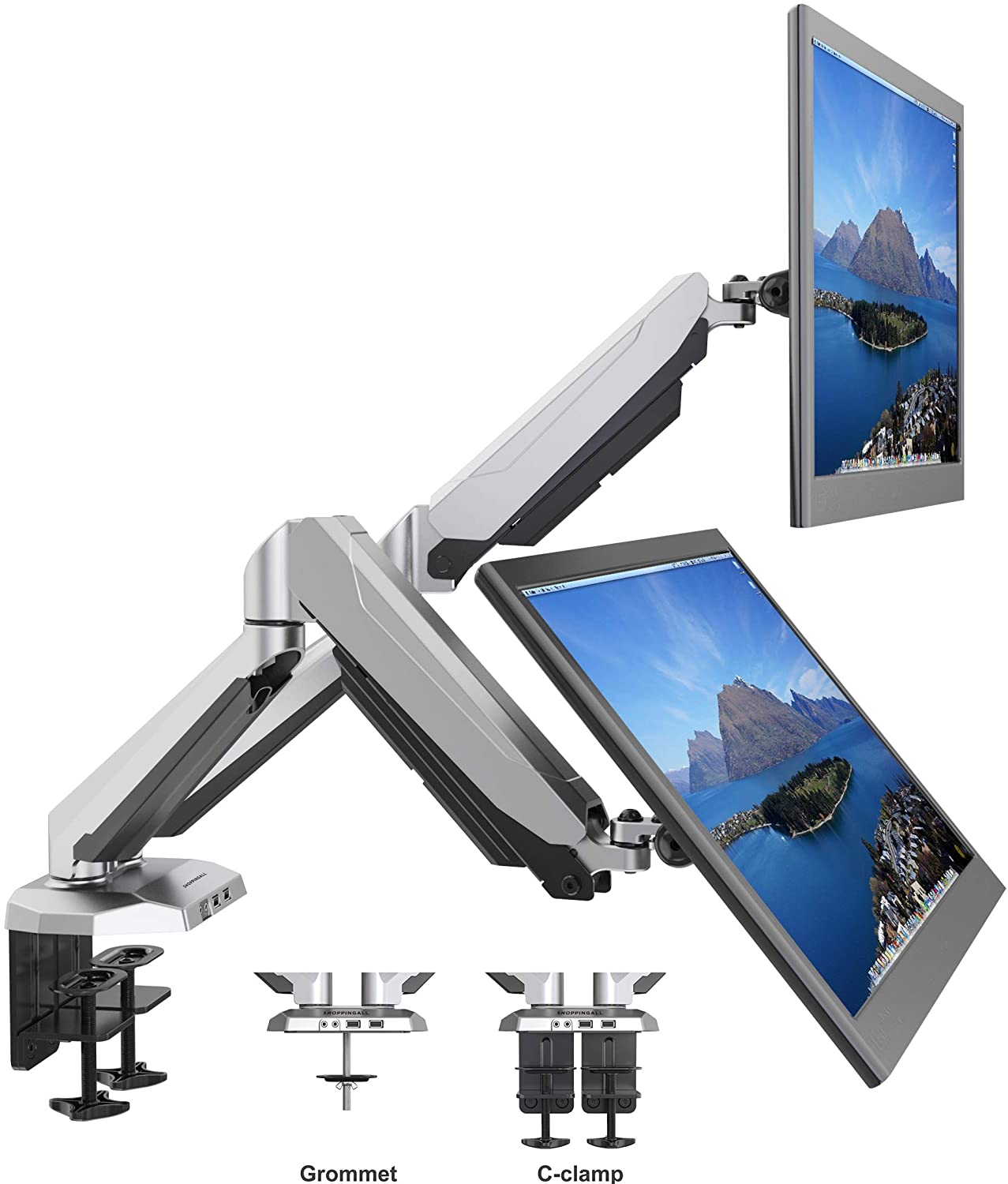 ShoppingAll Adjustable Dual Monitor Desk Mount Silver