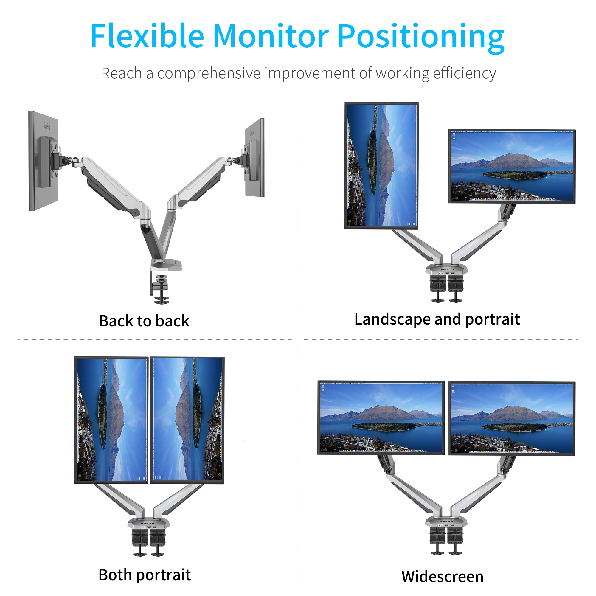 ShoppingAll Adjustable Dual Monitor Desk Mount Silver