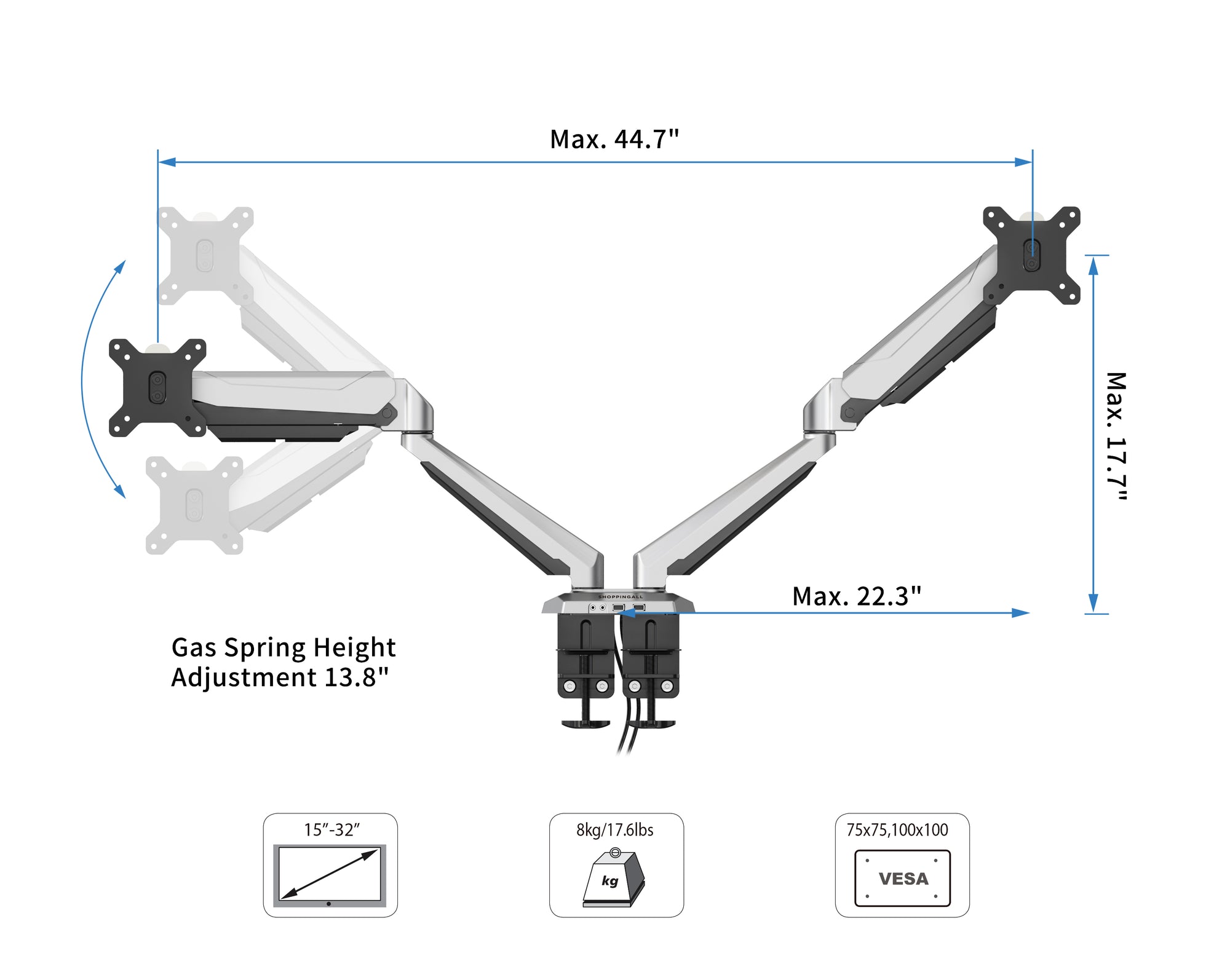 ShoppingAll Adjustable Dual Monitor Desk Mount Silver