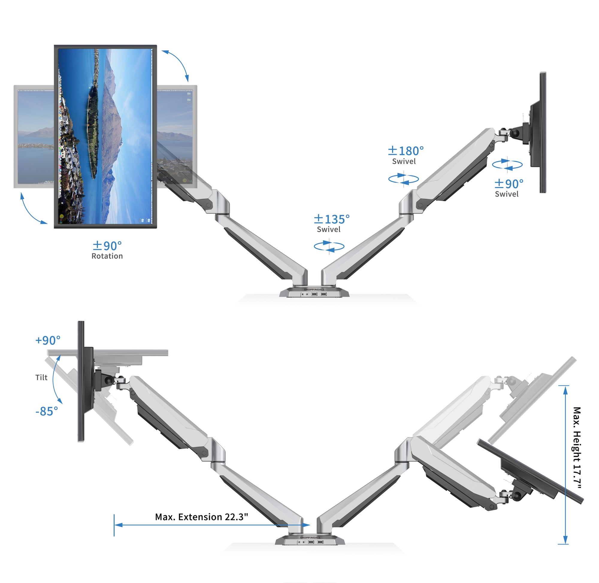 ShoppingAll Adjustable Dual Monitor Desk Mount Silver