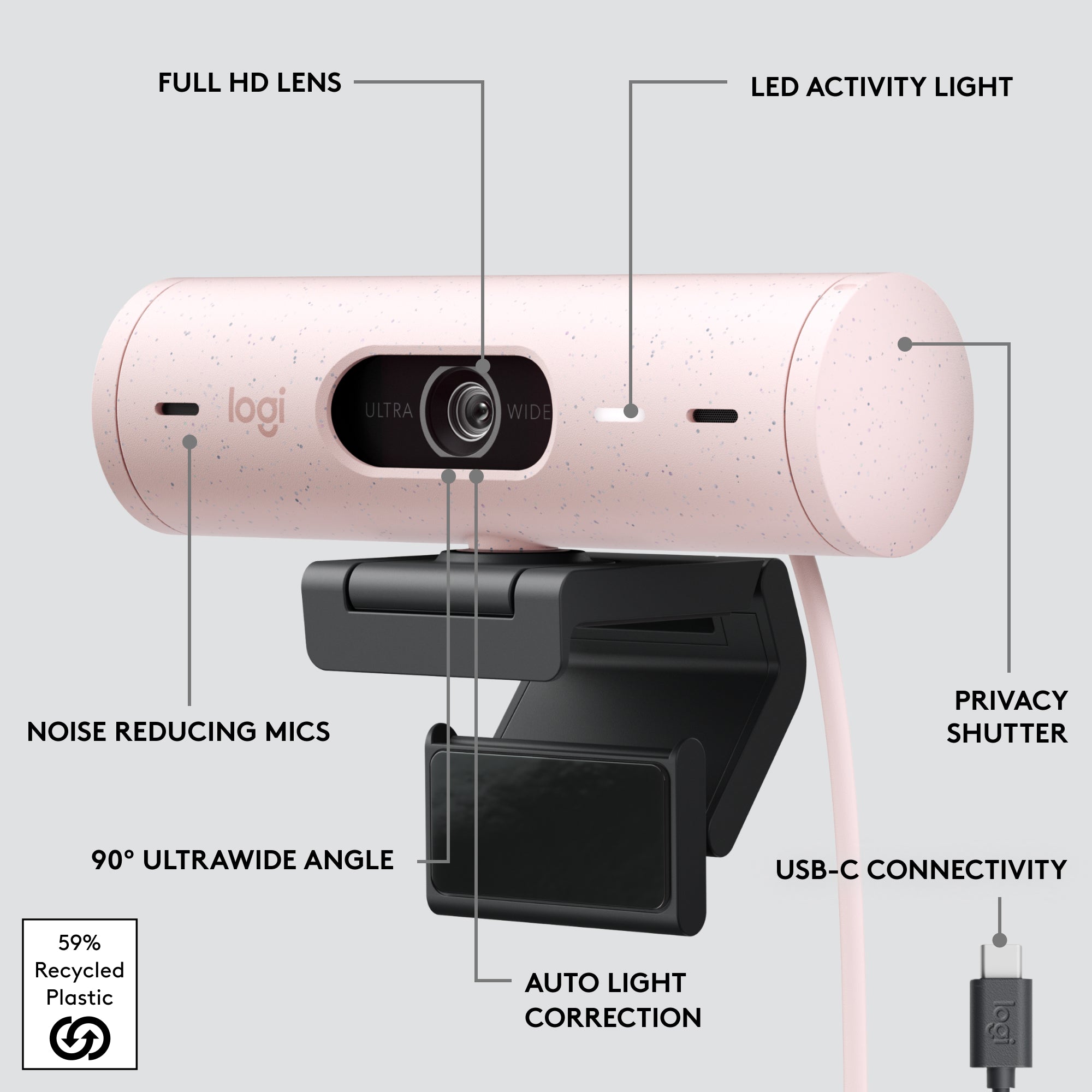 Logitech Brio 500 Full HD Webcam Rose