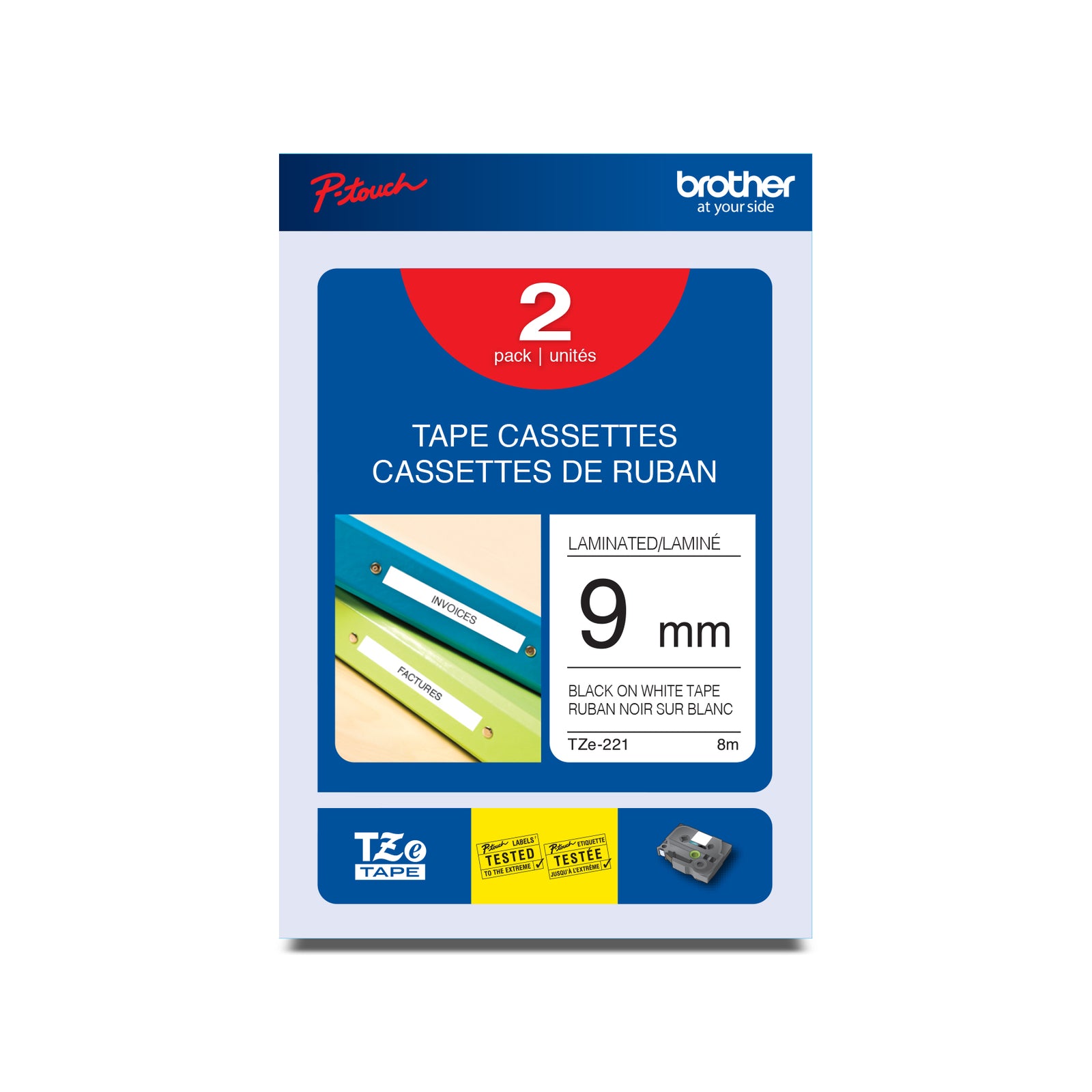 Brother P-touch TZe221 Black on White Laminated Tape 2 Pack