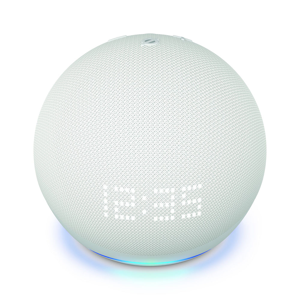 Amazon Echo Dot 5th Gen Smart Speaker with Clock Glacier White