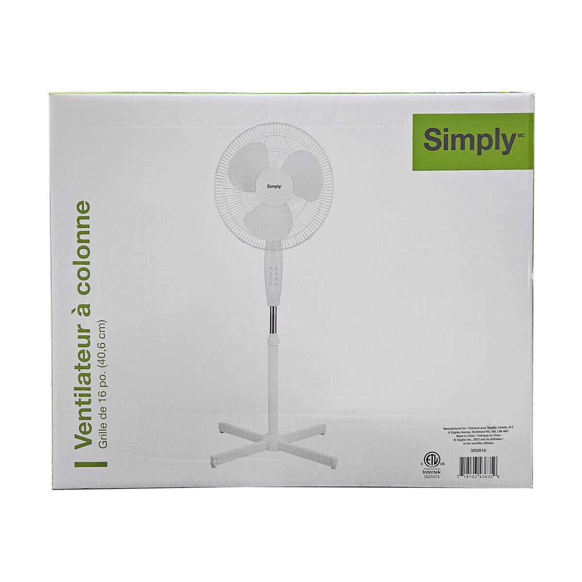 Simply 16 Inch Oscillating Stand Fan White
