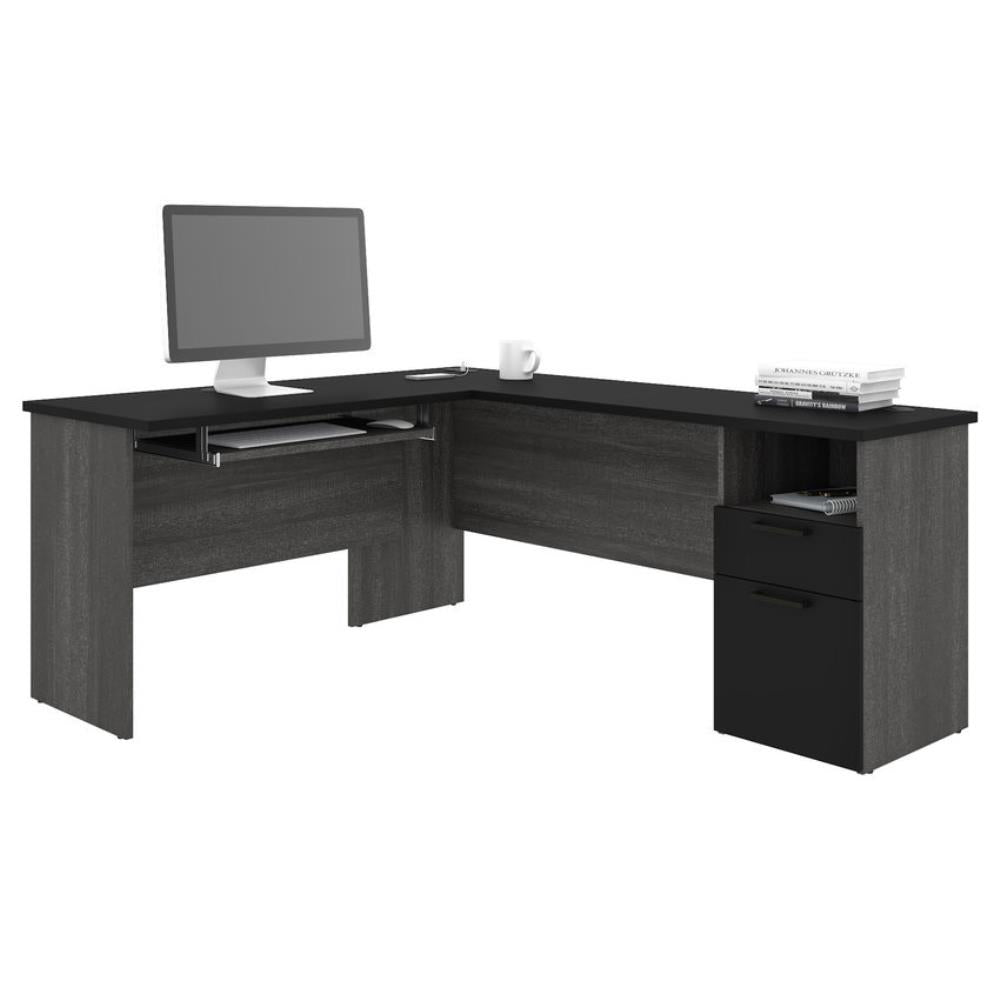 Bestar L-Shaped Workstation Desk Black and Bark Grey
