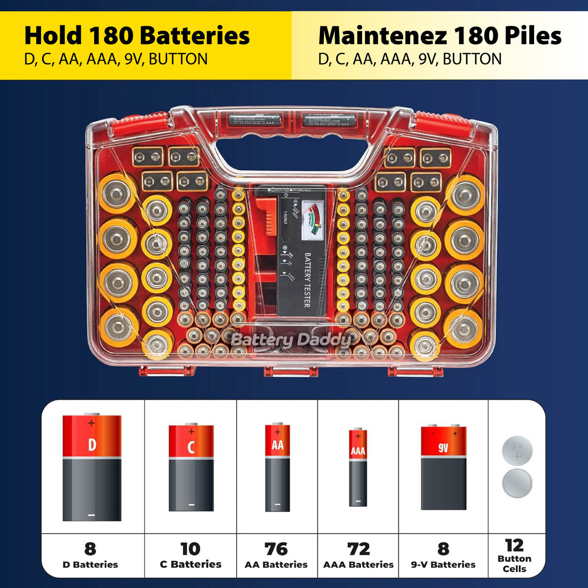 Battery Daddy 180 Battery Organizer With Tester and Storage Case