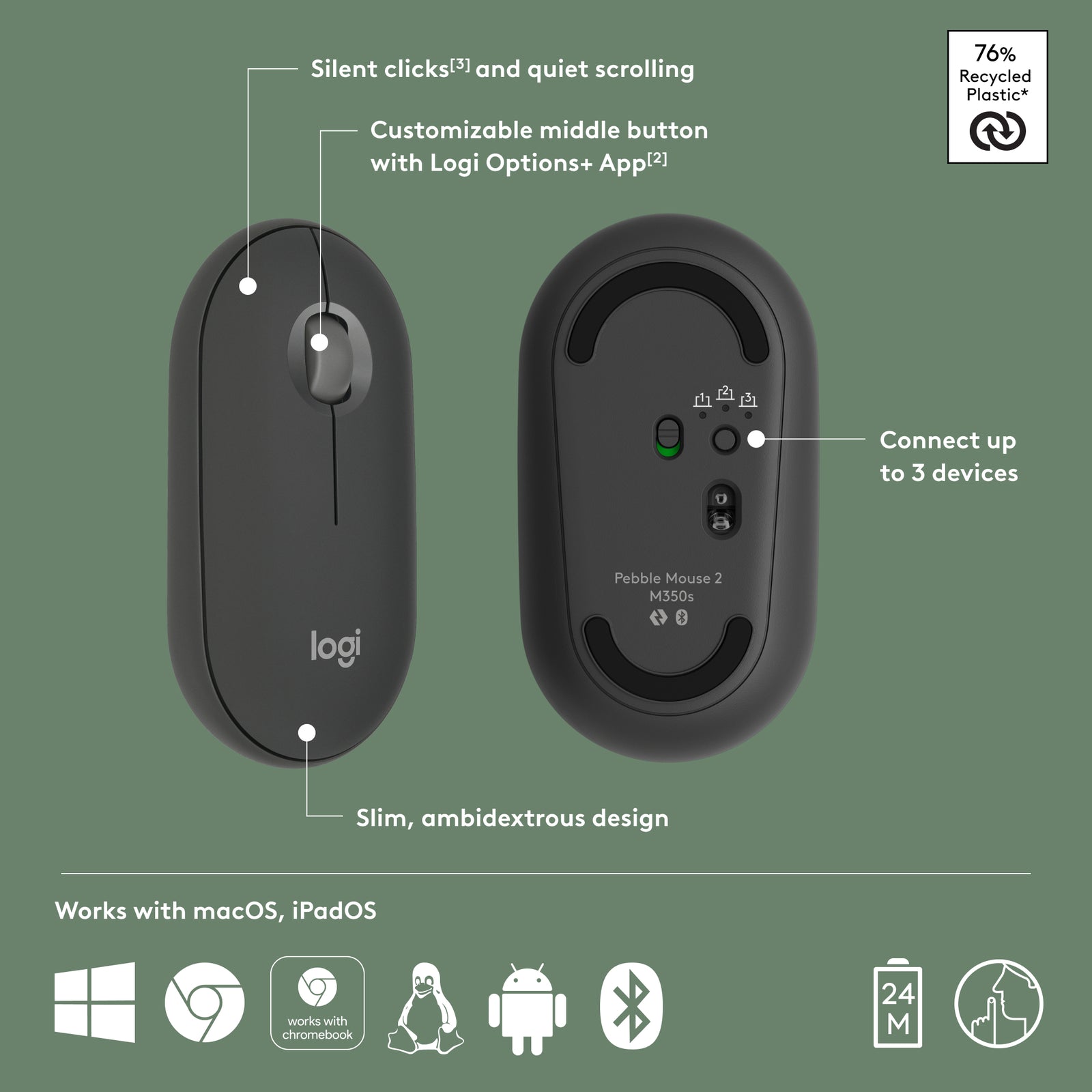 Logitech Pebble Mouse 2 M350s Slim Wireless Mouse