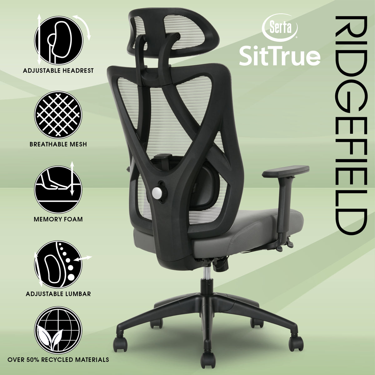 Serta SitTrue Ridgefield High Back Ergonomic Mesh Chair Gray
