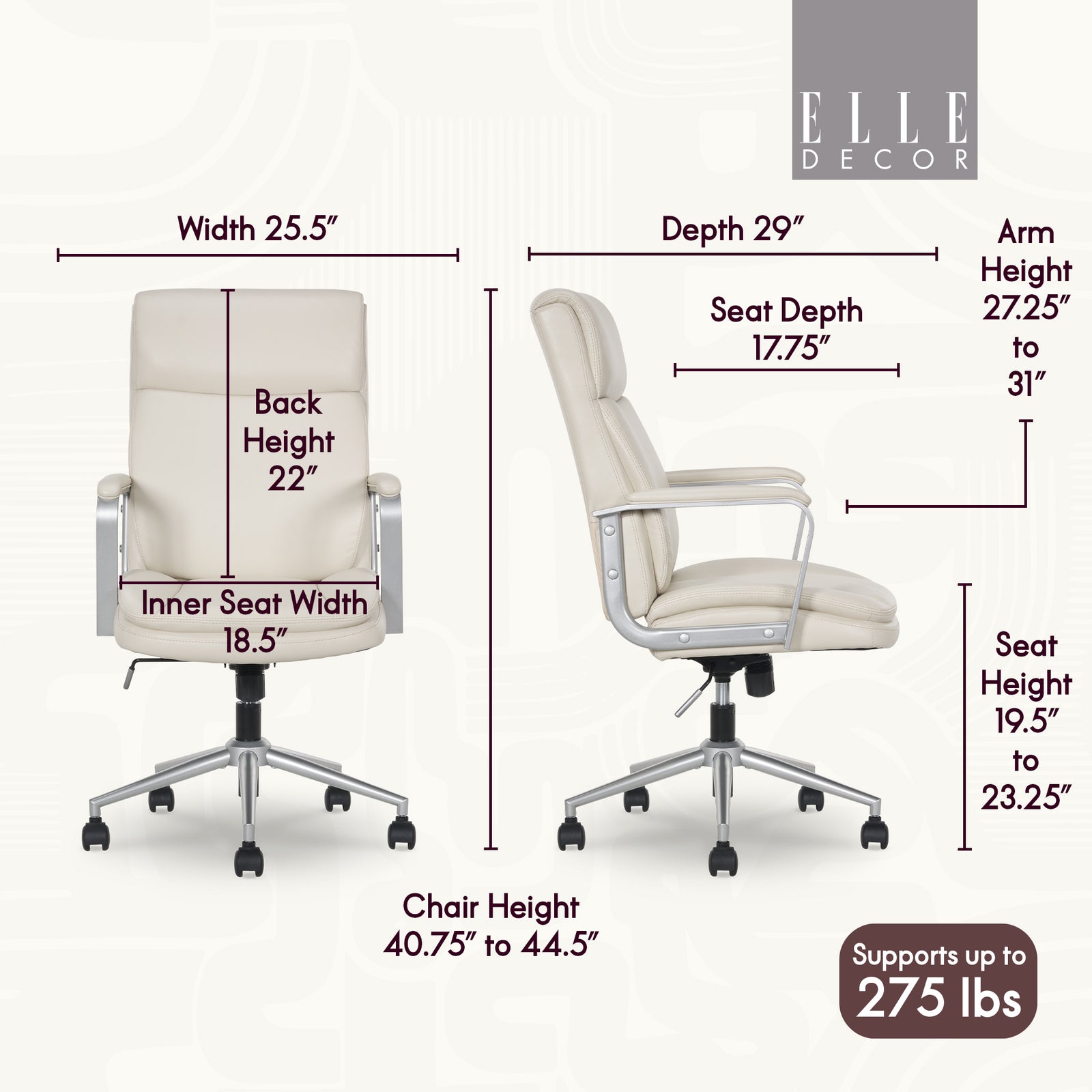 Elle Décor Lisette Ellegant Office Chair Ivory