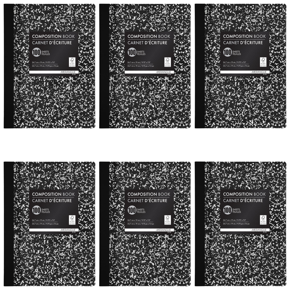 Merangue 100 Page Composition Book Black Pack of 6