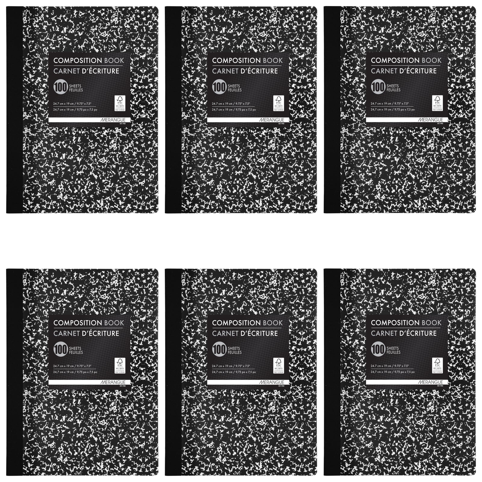 Merangue 100 Page Composition Book Black Pack of 6