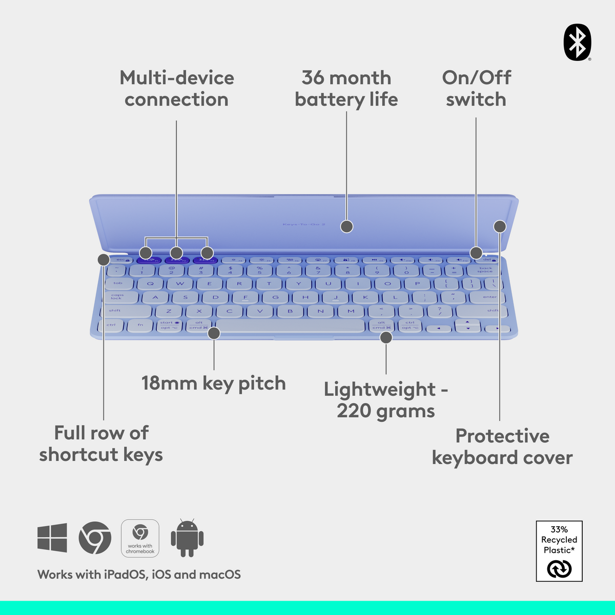 Logitech Keys-To-Go 2 Wireless Keyboard Purple