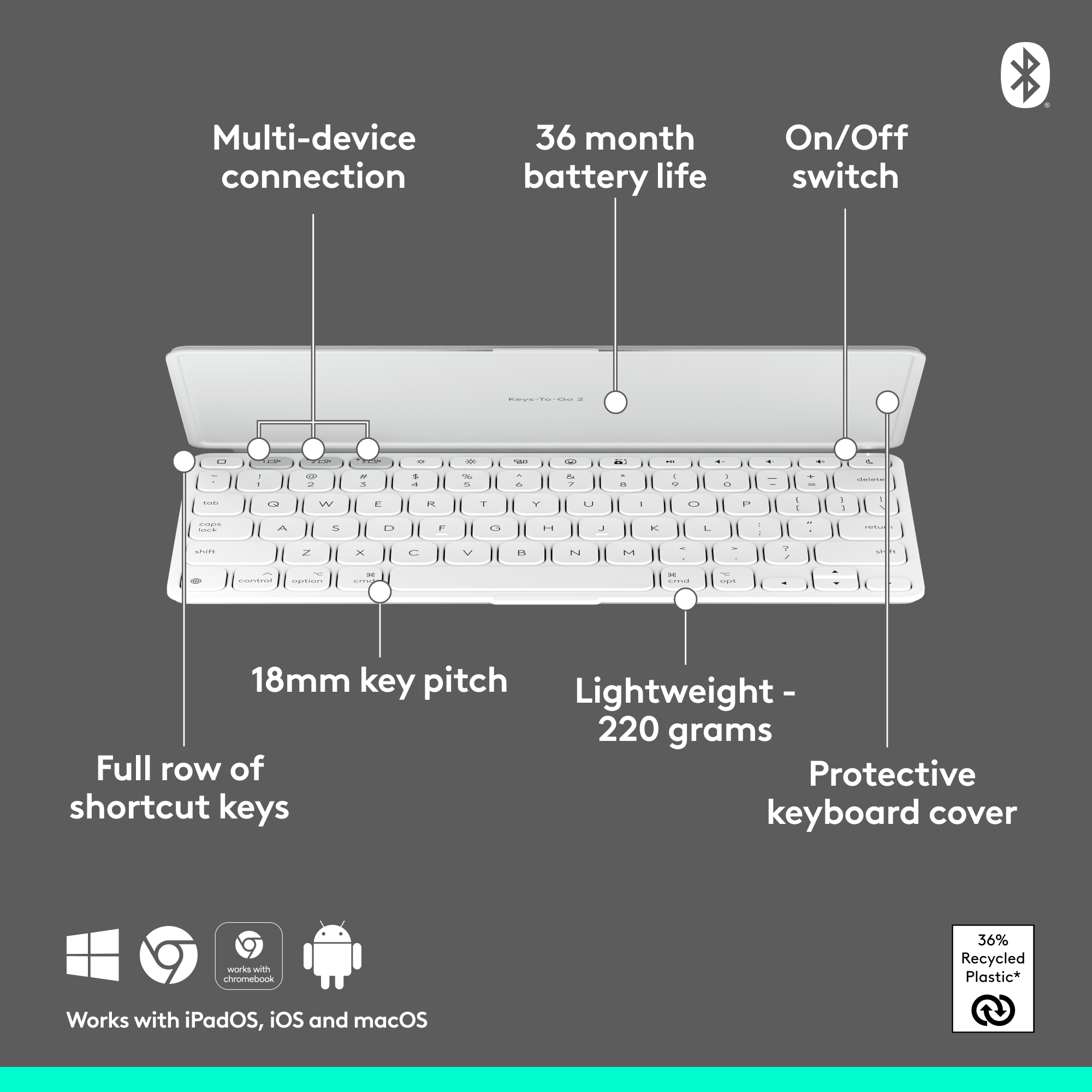 Logitech Keys-To-Go 2 Wireless Keyboard Pale Grey