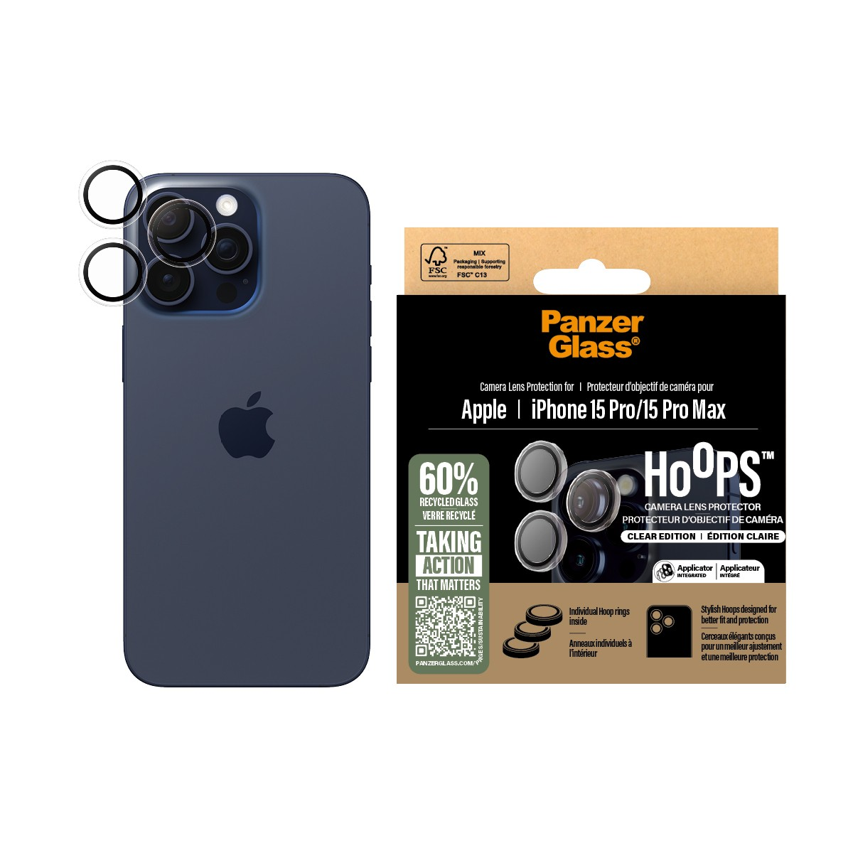 PanzerGlass Camera Lens Cover Protector for iPhone 15 Pro/15 Pro Max
