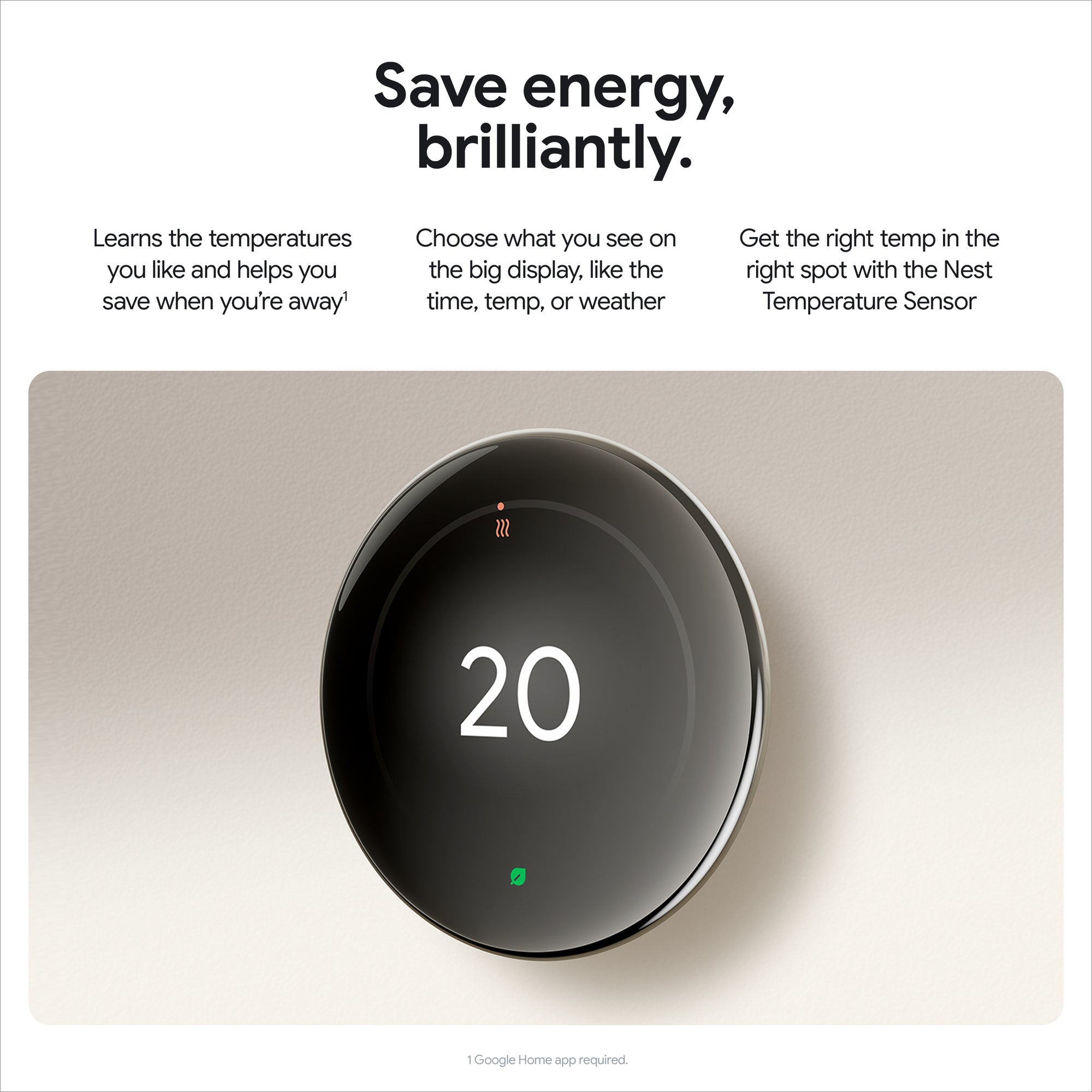Google Nest Learning Thermostat with Nest Temperature Sensor Polished Silver