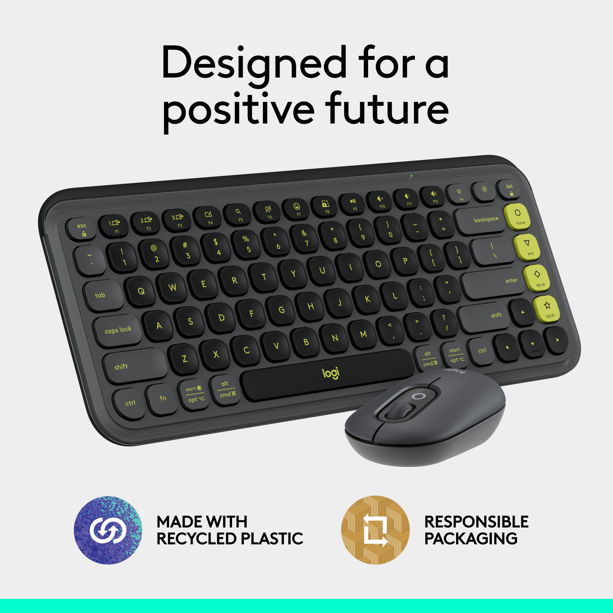 Logitech Pop Icon Bluetooth Keyboard and Mouse Combo Graphite/Lime