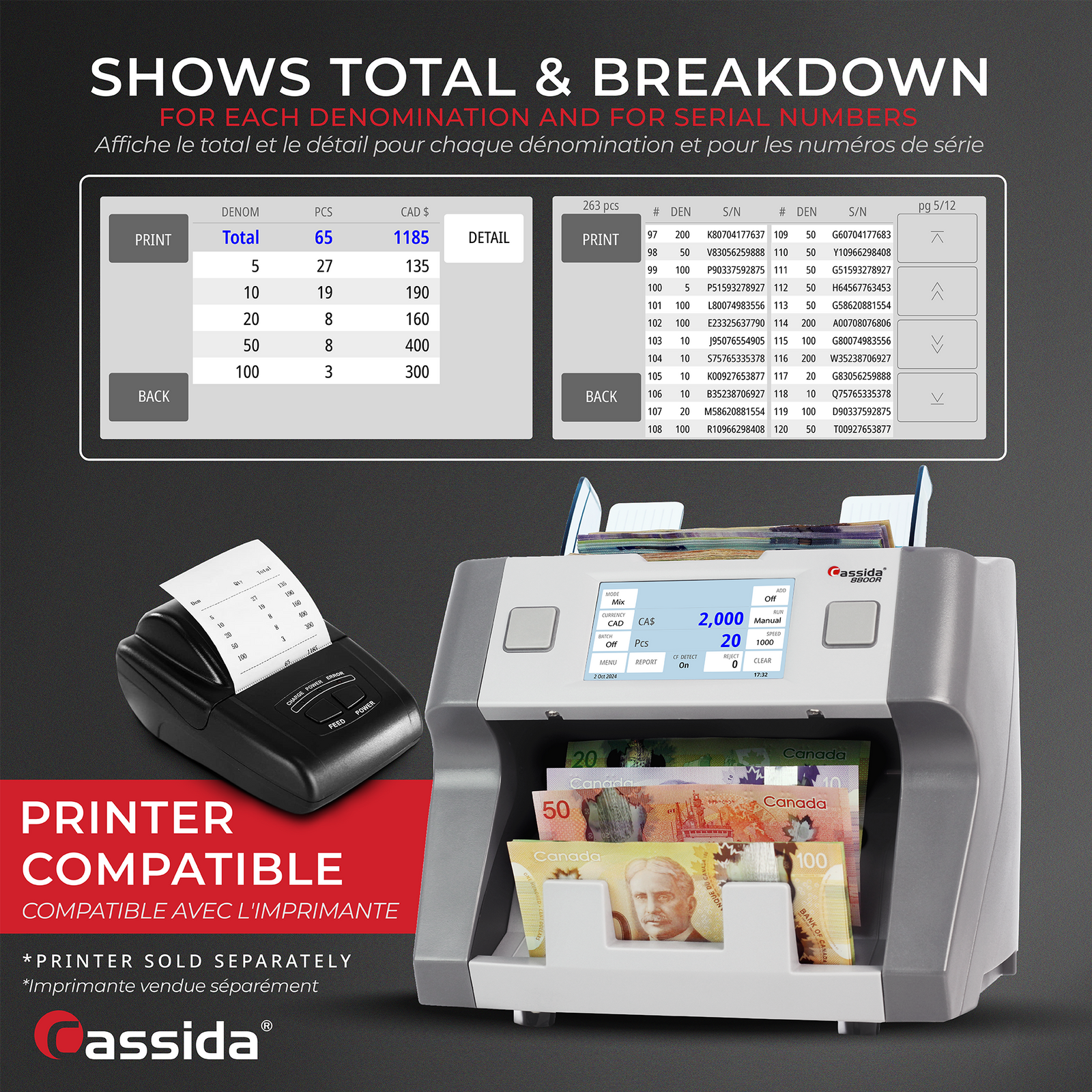 Cassida 8800RV2 Mixed Denomination Bill Counter