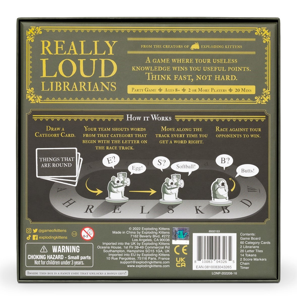 Exploding Kittens Really Loud Librarians Game