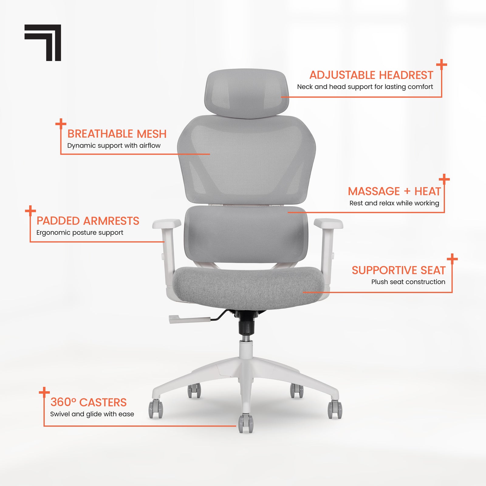 Sharper Image S-800 Ergonomic Mesh Swivel Executive Massage Chair