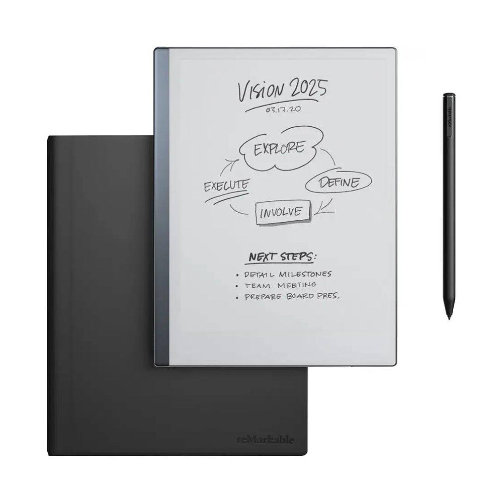 reMarkable 2 Paper Tablet with Marker Plus and Premium Leather Book Folio Black