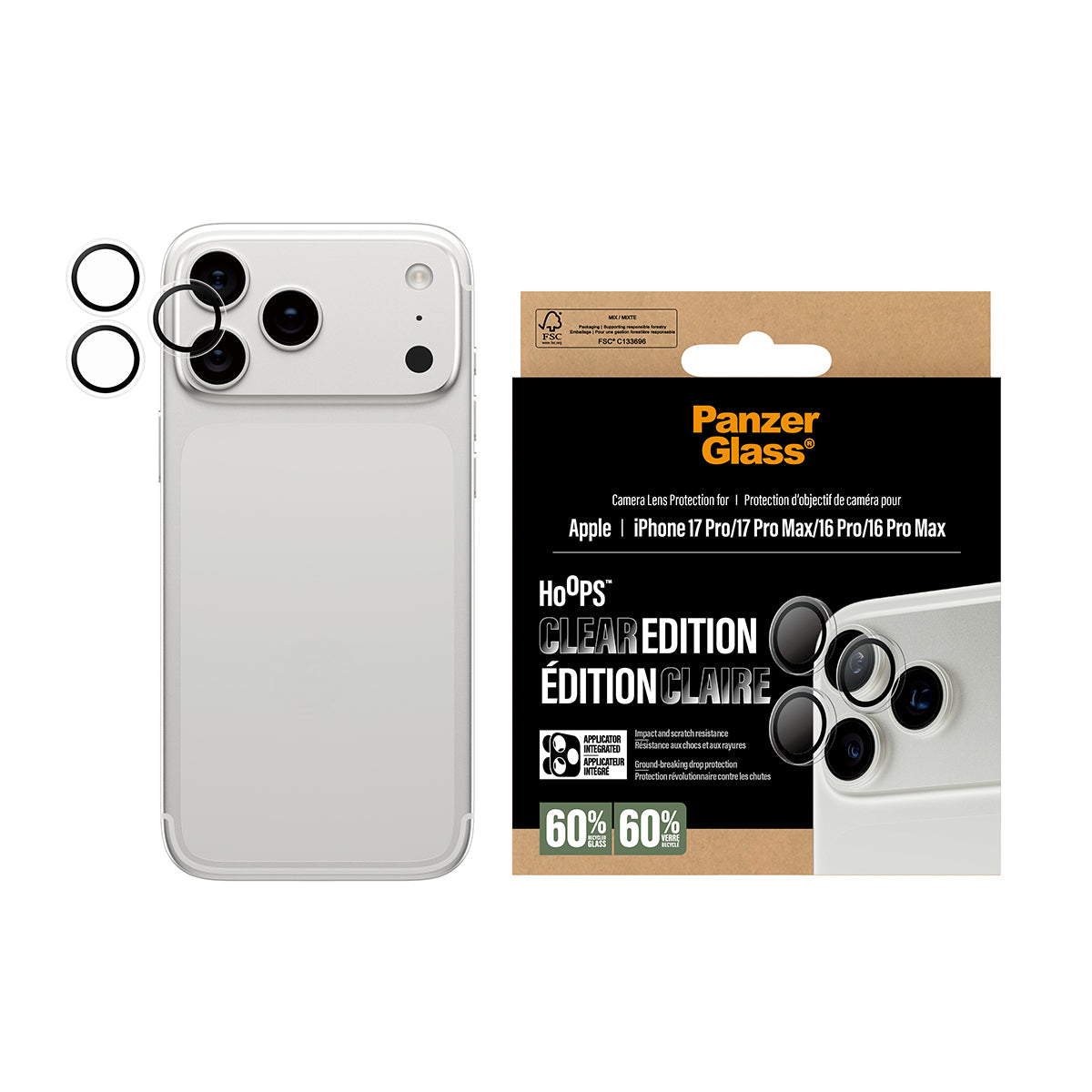 PanzerGlass Camera Lens Protector Hoops for iPhone 17 Pro/17 Pro Max Clear