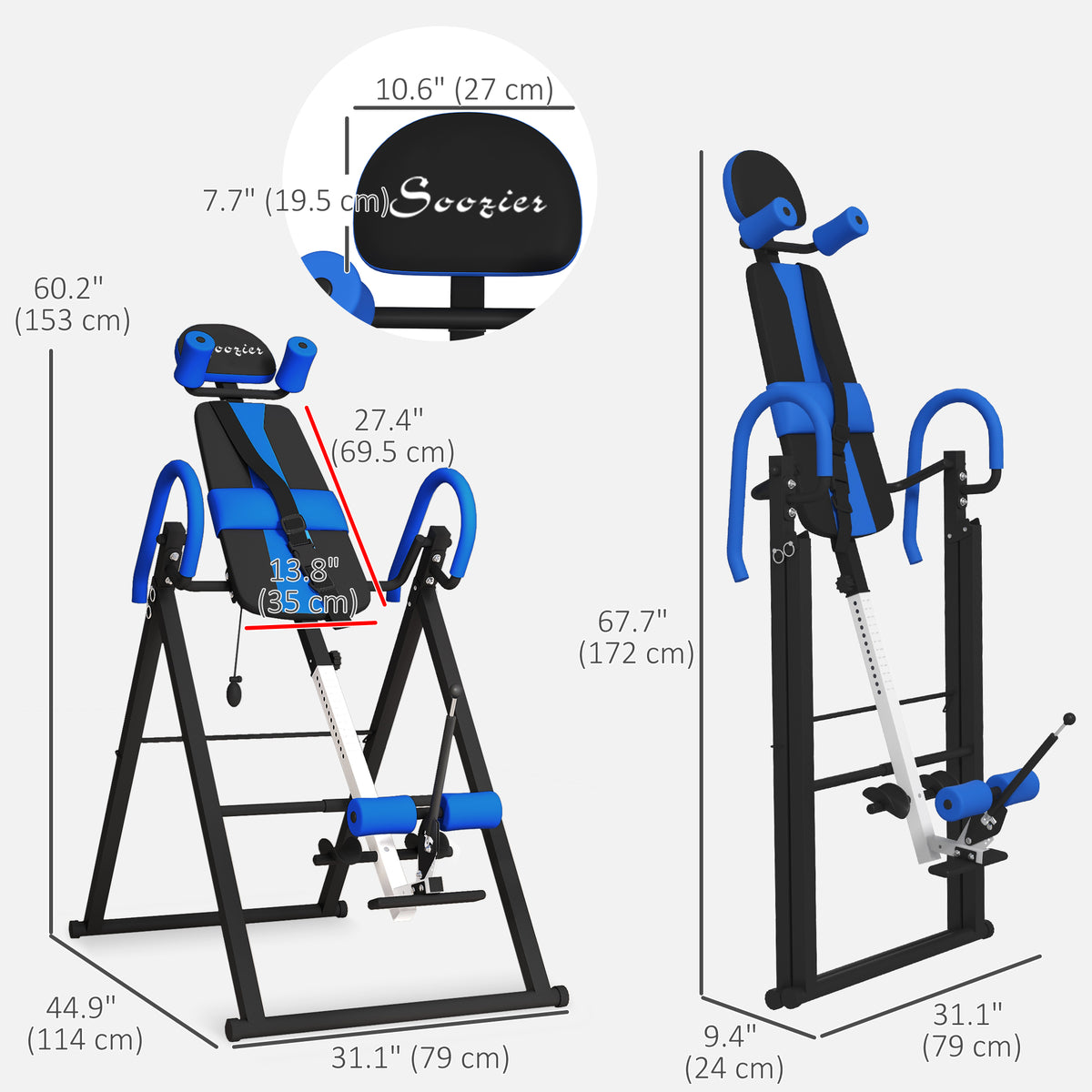 Soozier Folding Inversion Table with Safety Belt 20 40 60 Degree Adjustable