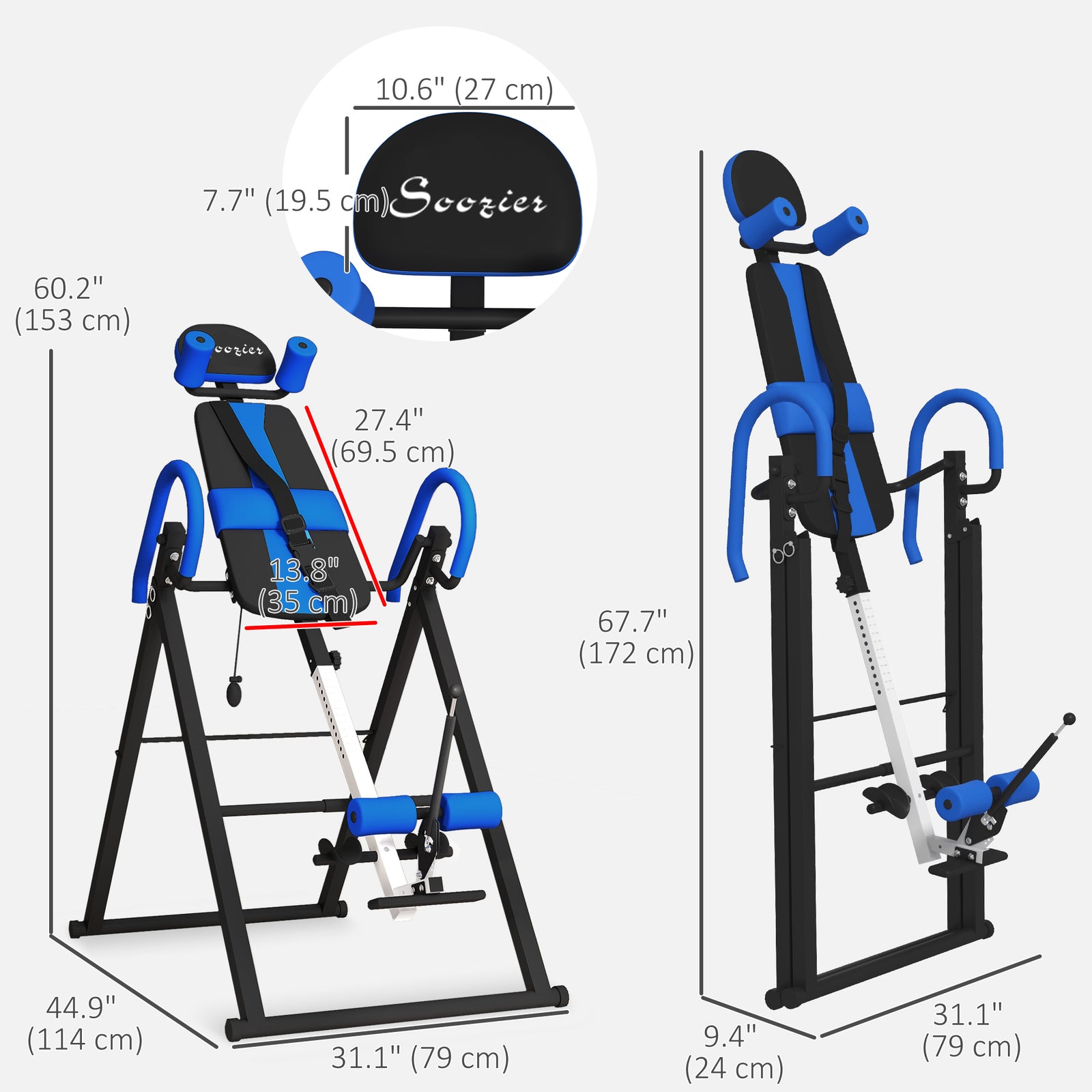Soozier Folding Inversion Table with Safety Belt 20 40 60 Degree Adjustable