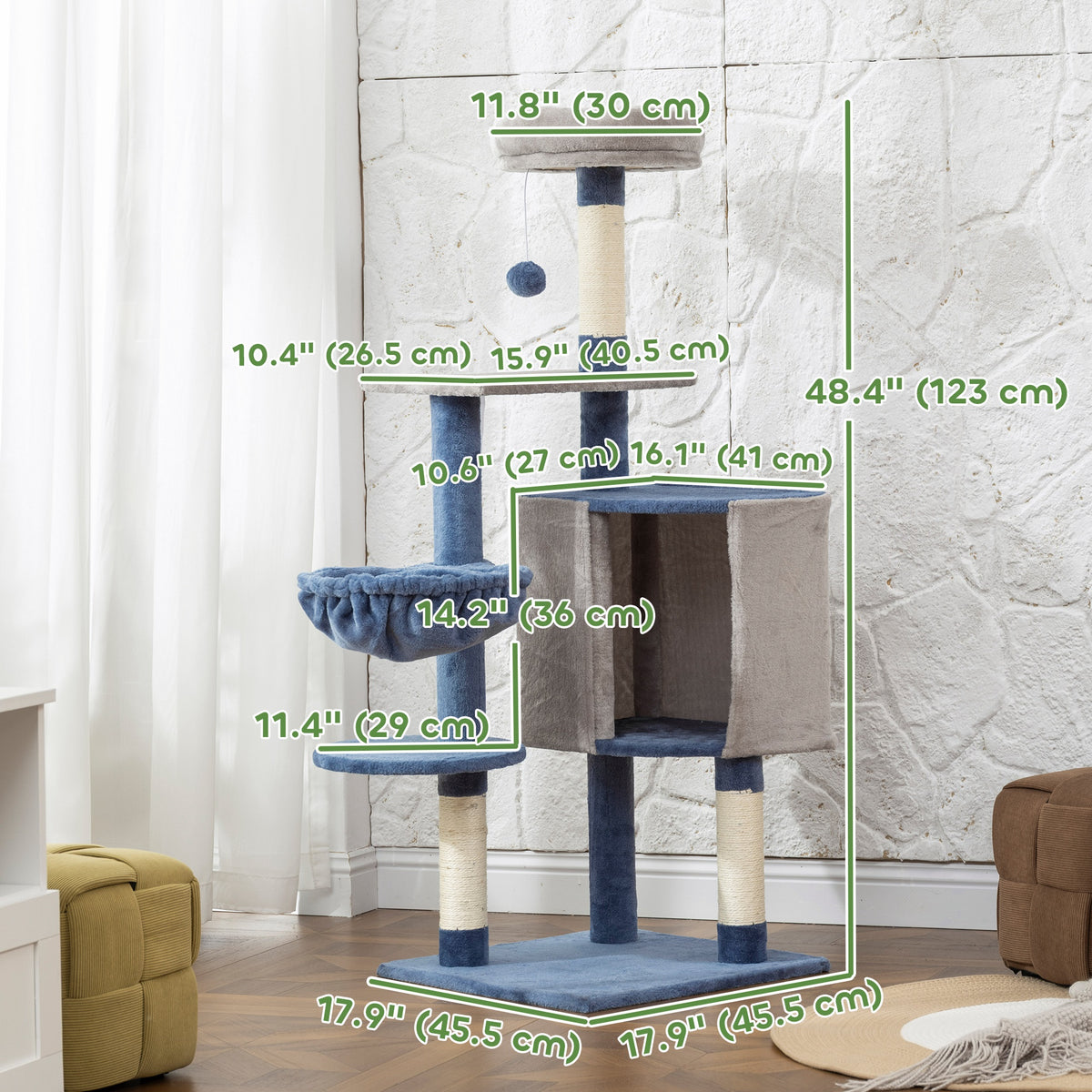 PawHut 48" Cat Tree Blue/Grey