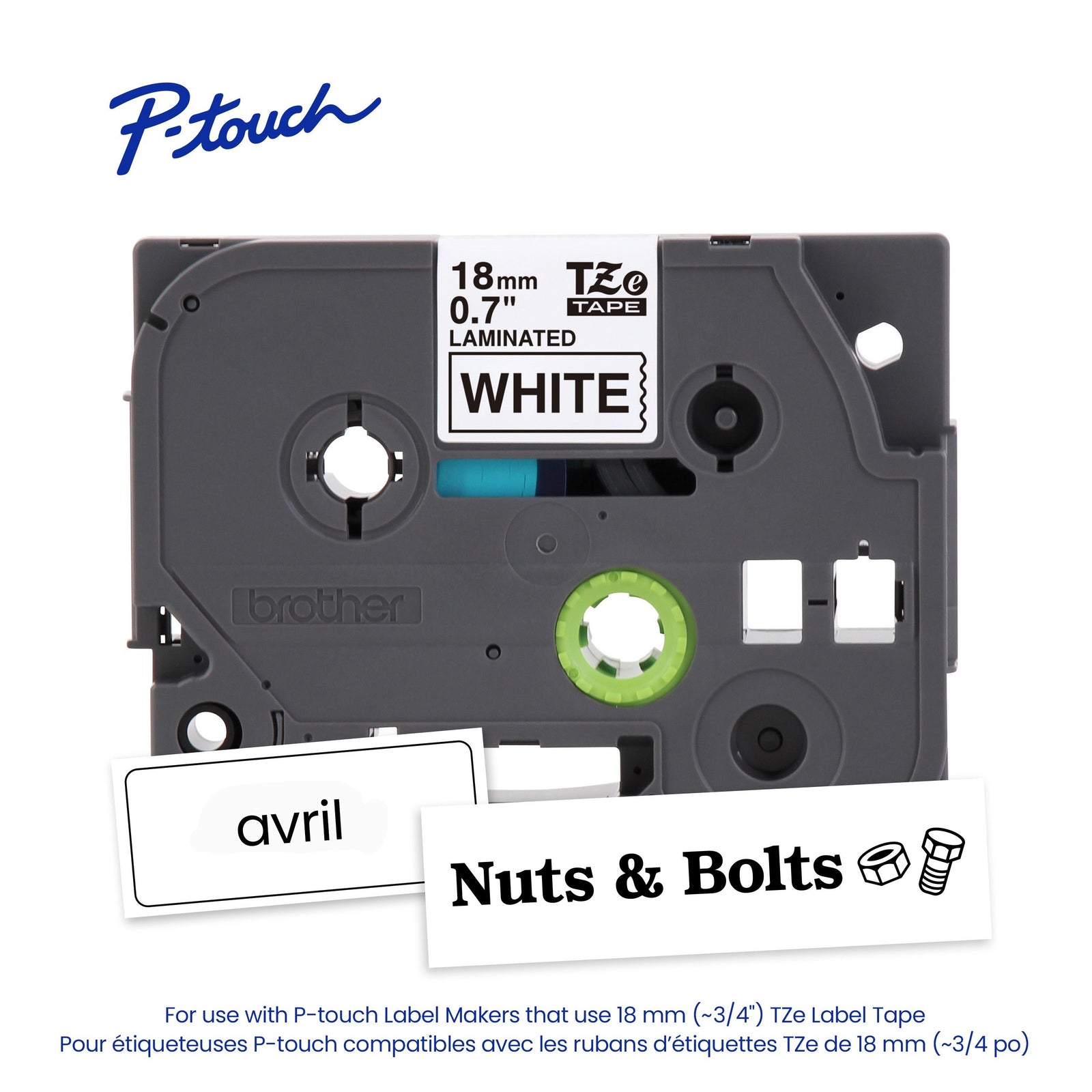 Brother Laminated Tape for P touch Label Makers 18mm Black on White