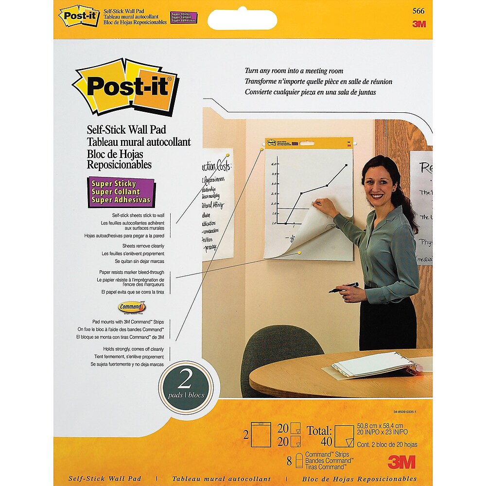 Post-it Self Stick Wall Pads 20" x 23" 2 Pack