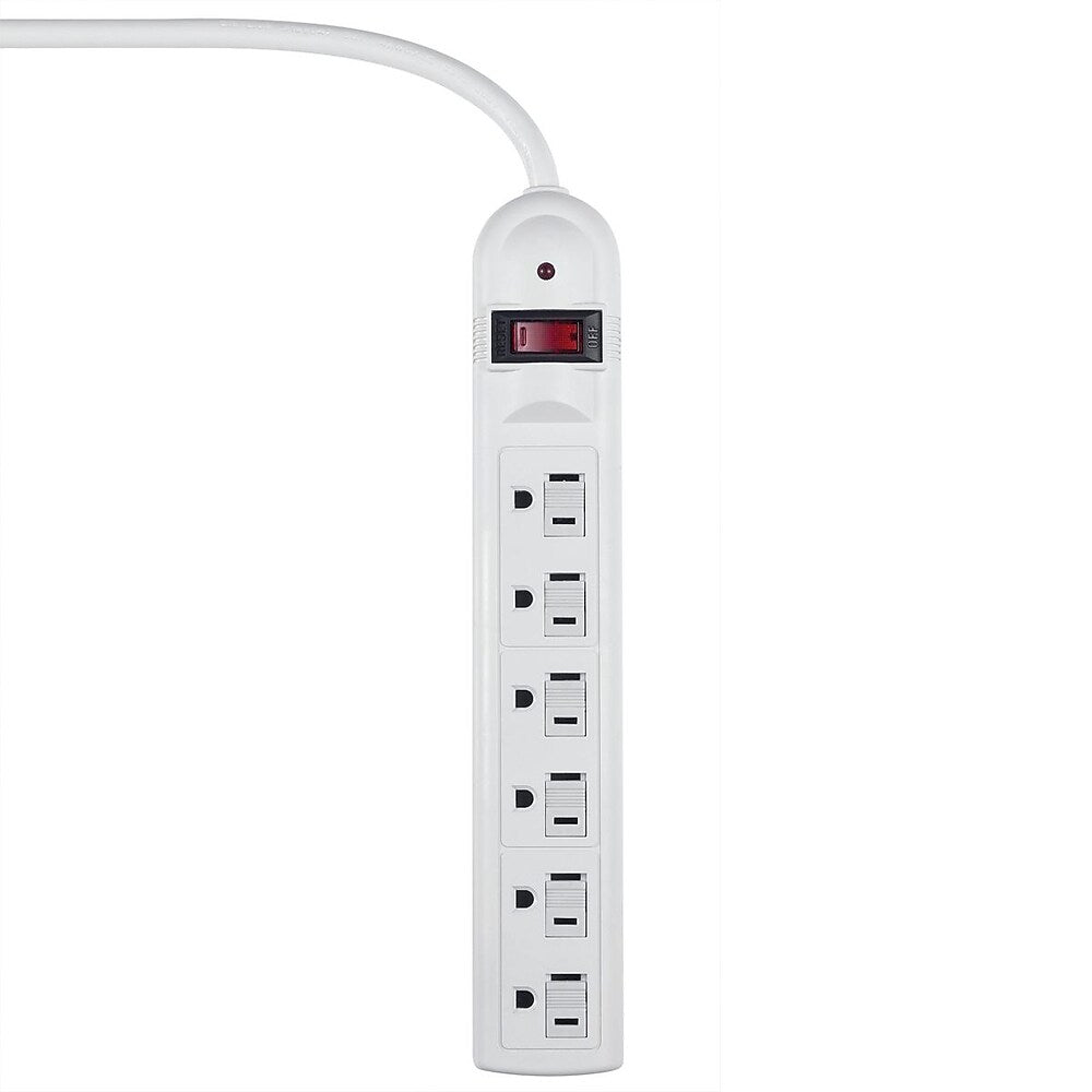 Globe 6 Outlets Power Bar With 3' Cord and Safety Covers, White