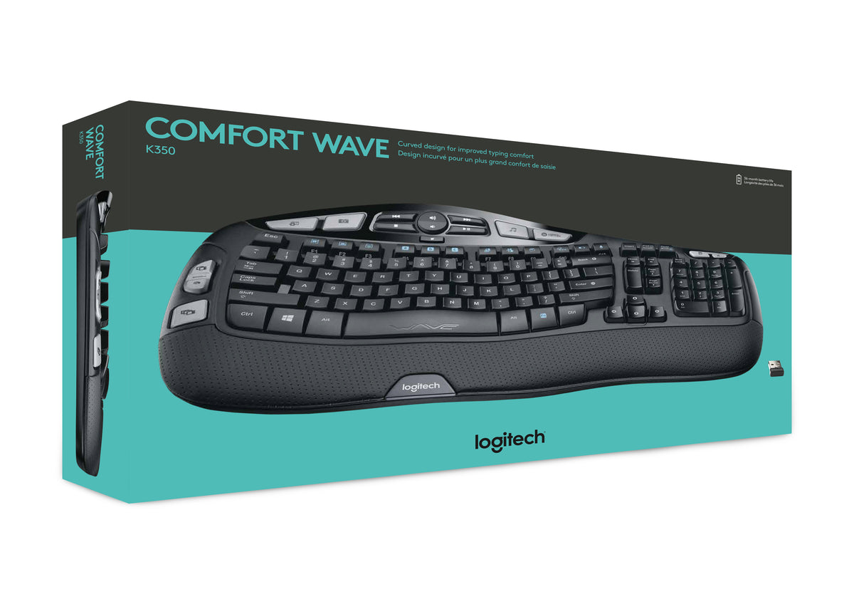 Logitech K350 Wireless Comfort Wave Ergonomic Keyboard Black