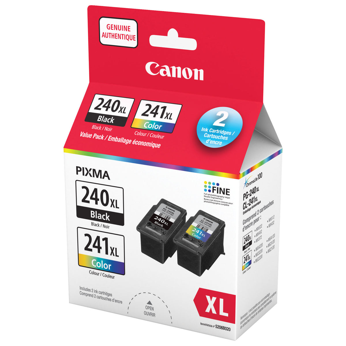 Lot of 2 Canon PG-240XL/C241XL High-Yield Black and Color Ink Cartridges Bundle