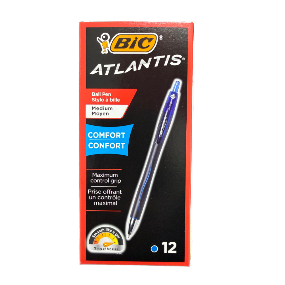 BIC Atlantis Retractable Ballpoint Pens Medium Blue 12/Pack