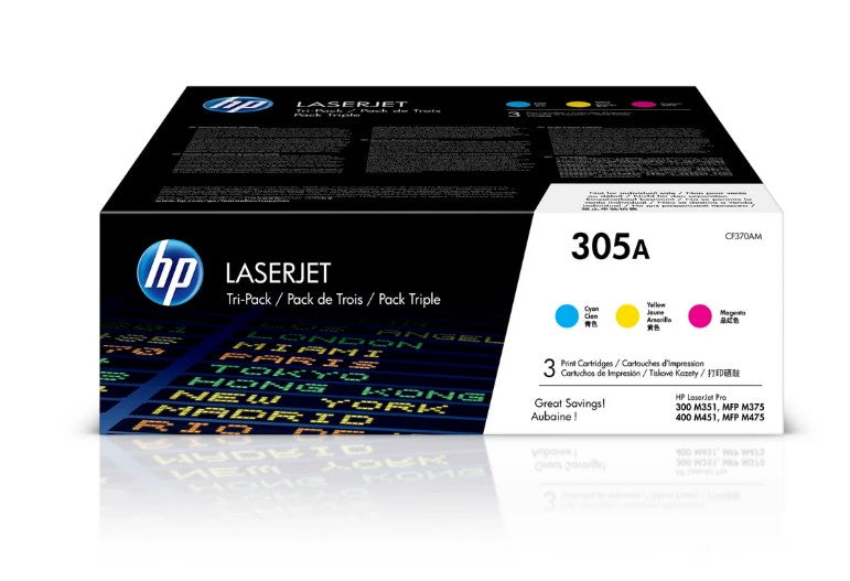 HP 305A Original LaserJet Toner Cartridges Cyan Magenta Yellow 3 pack