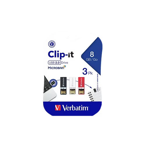 Verbatim 8GB Clip it USB Drive 3 Pack