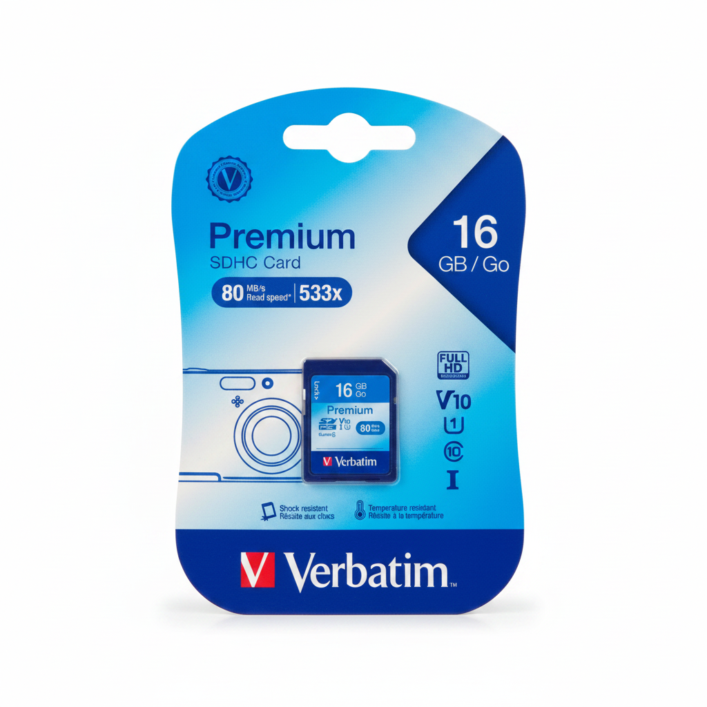 Verbatim 16GB Premium SDHC Memory UHS-I U1 Class 10Card