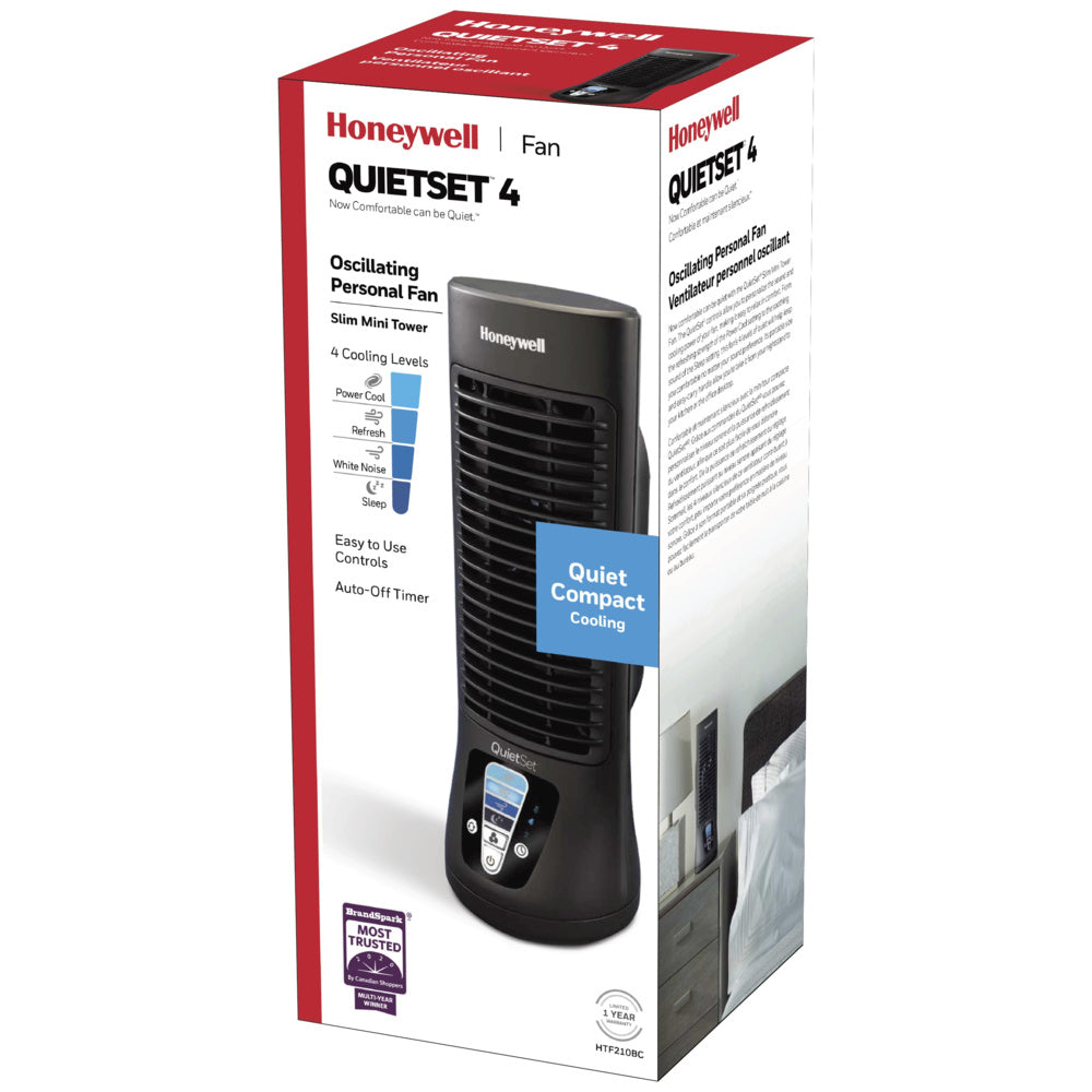 Honeywell QuietSet 4 Slim Mini Tower Oscillating Personal Fan Black