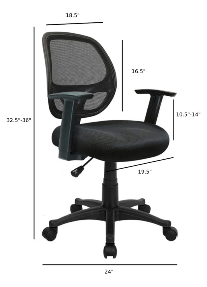 Nicer Furniture Mid-Back Black Mesh Computer Chair with Adjustable Arms