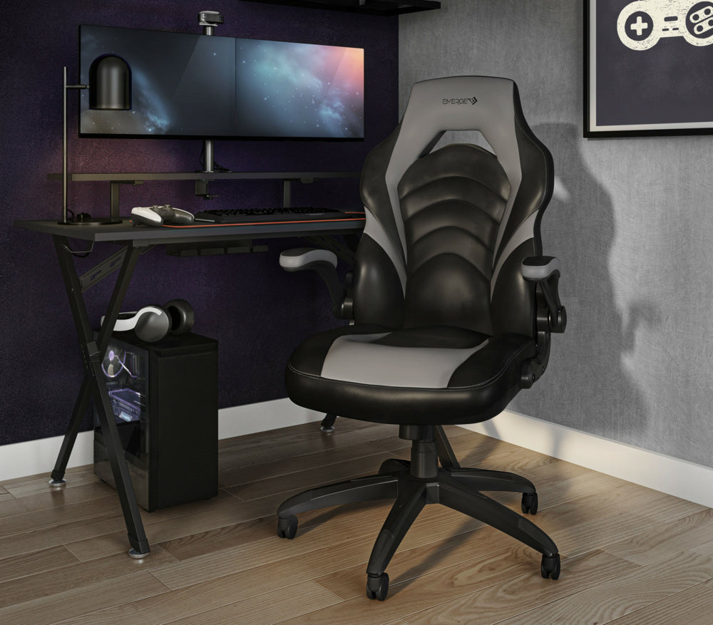 Emerge Vortex Bonded Leather Gaming Chair Black and Grey
